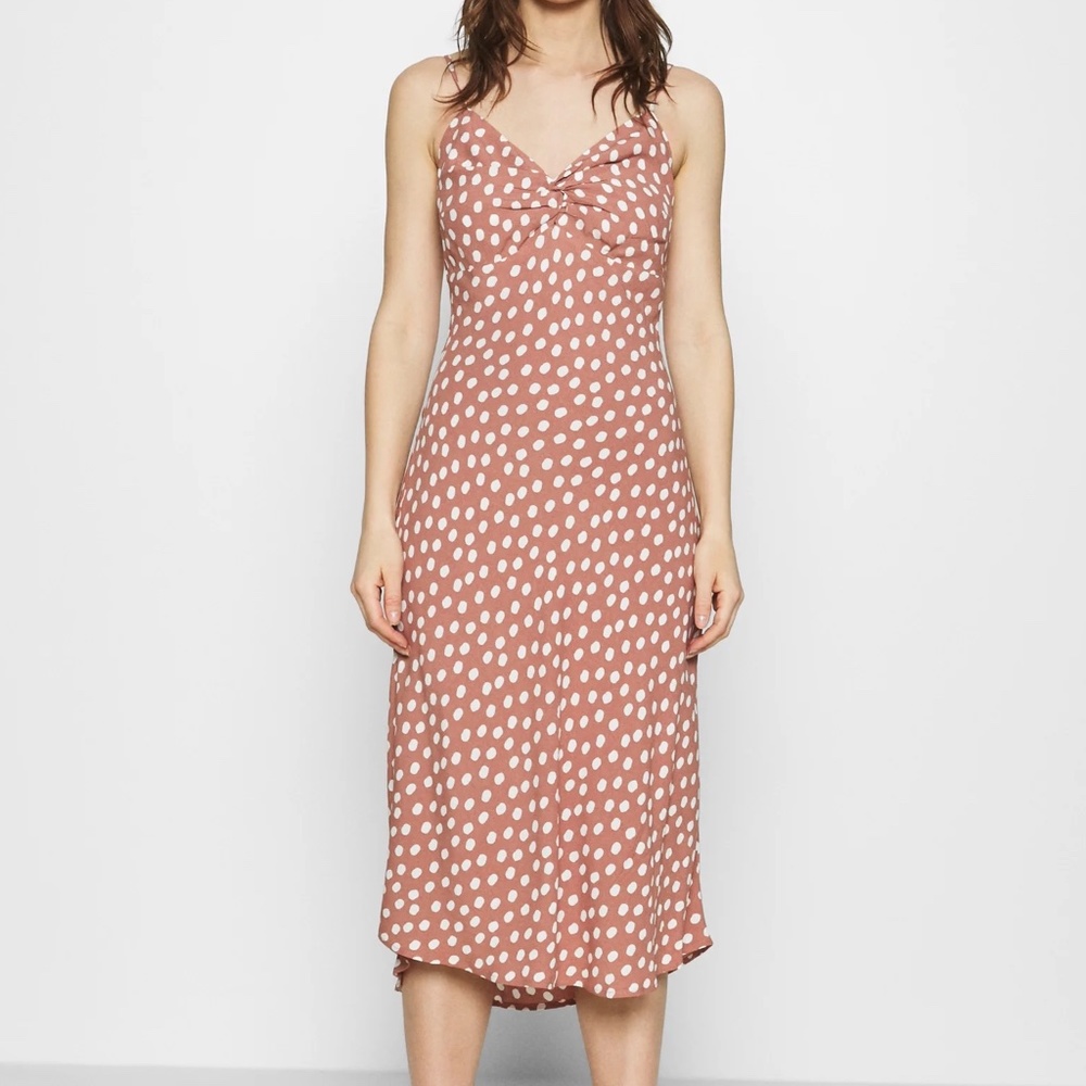 Abercrombie Dusty Pink Pokla Dot Knot-Front Slip Midi Dress Size XS